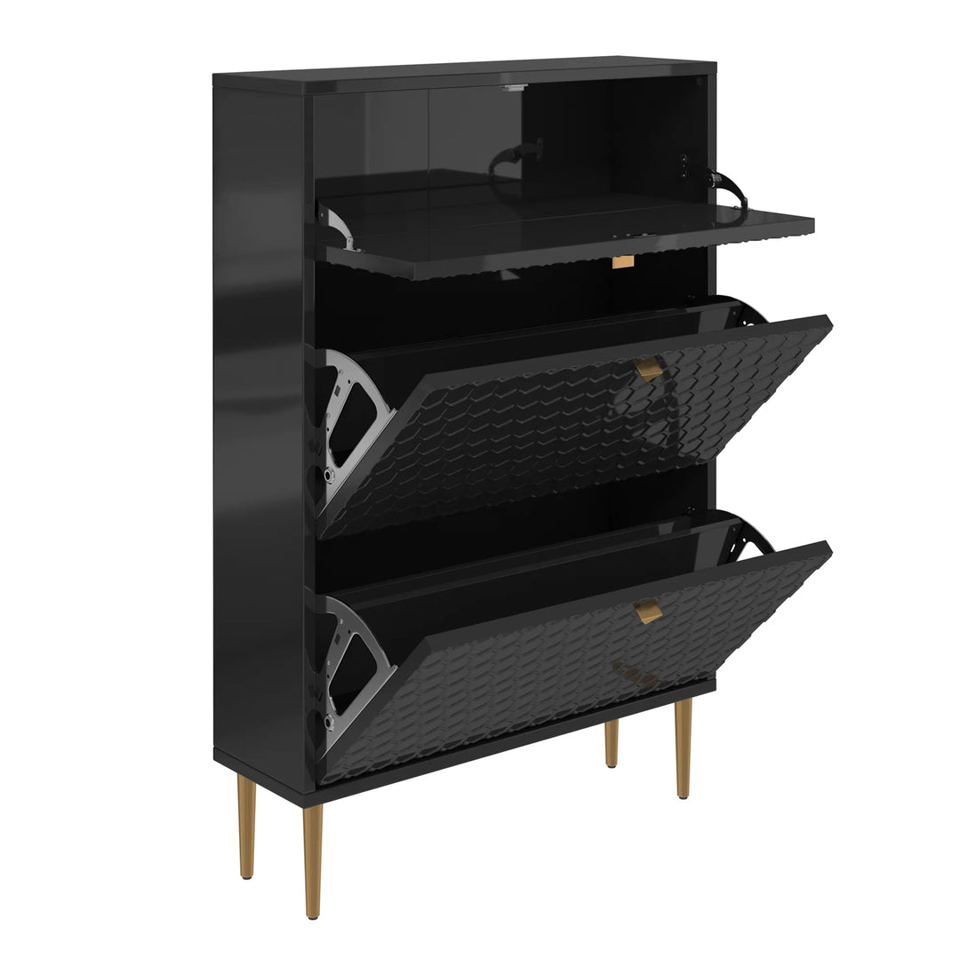 Wood 24 Pairs Shoe Storage Cabinet with 3 Flip Drawers