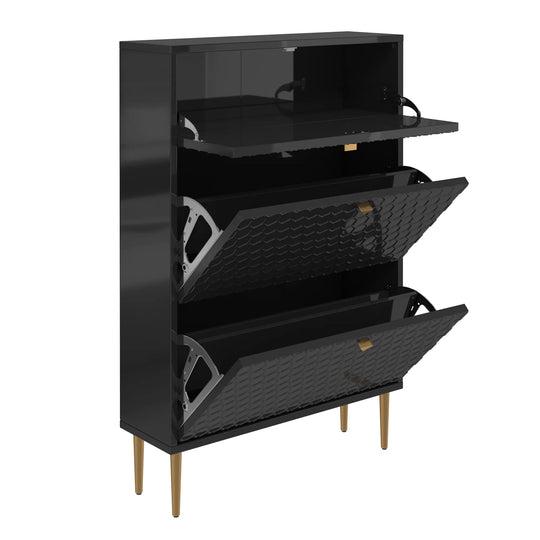 Wood 24 Pairs Shoe Storage Cabinet with 3 Flip Drawers