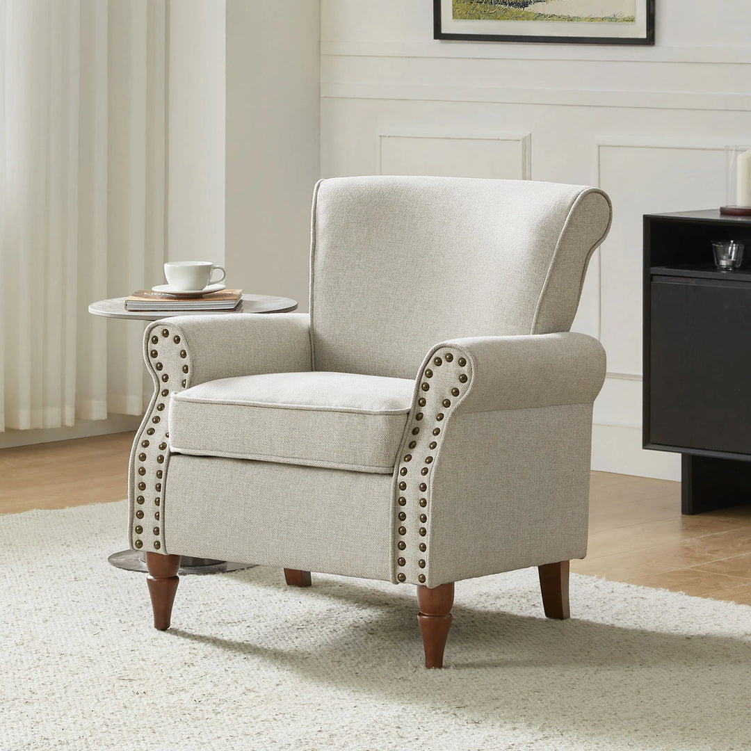Nyctelius Upholstered Comfy Accent Chair with Turned Wooden Legs and Nailhead Trim Set of 2 by