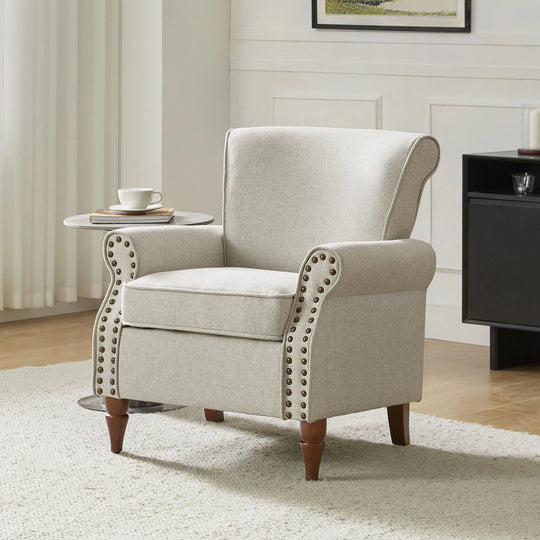 Nyctelius Upholstered Comfy Accent Chair with Turned Wooden Legs and Nailhead Trim Set of 2 by