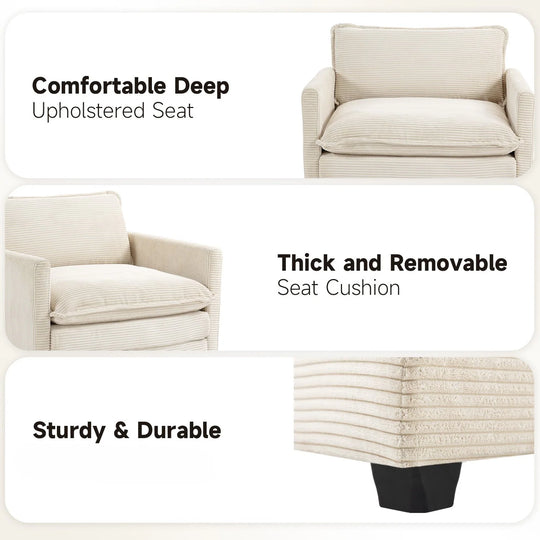 Corduroy Sectional Sofa with Removable Ottomans & Ultra-Soft Cushions for Living Room & Bedroom