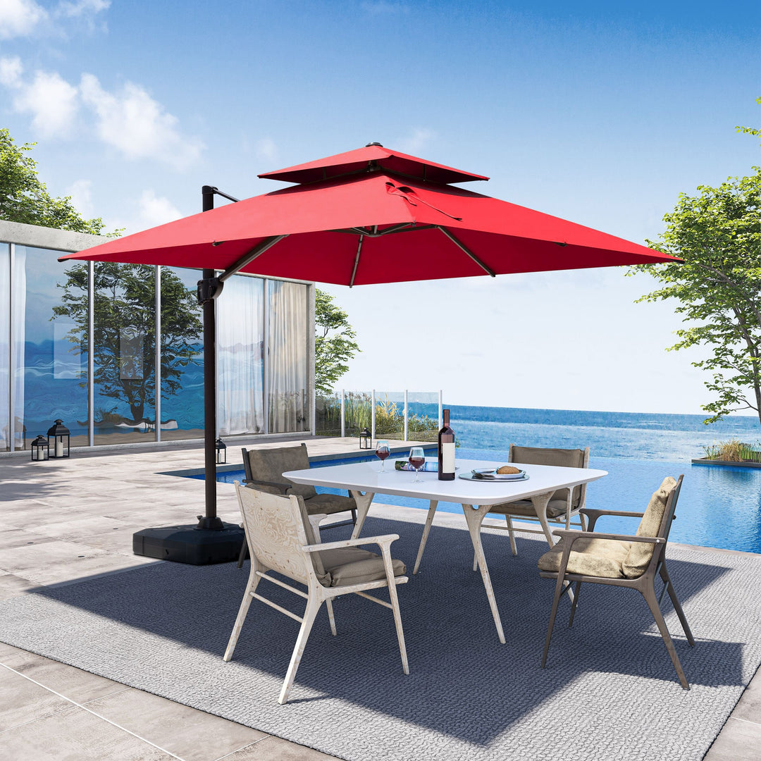 11 X 11 FT Outdoor Square Patio Cantilever Offset Umbrella with Crank and 360 Degrees Rotation
