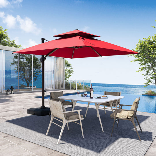 11 X 11 FT Outdoor Square Patio Cantilever Offset Umbrella with Crank and 360 Degrees Rotation