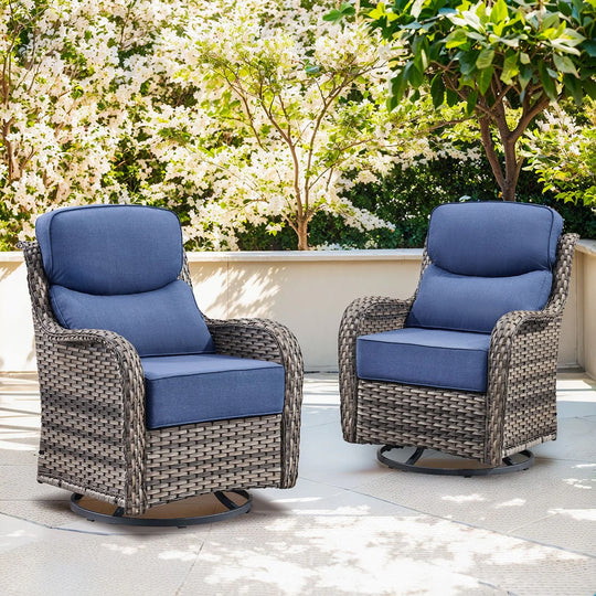 Outdoor Patio Sofa Swivel Chair with 6-Inch Thick Cushions Set