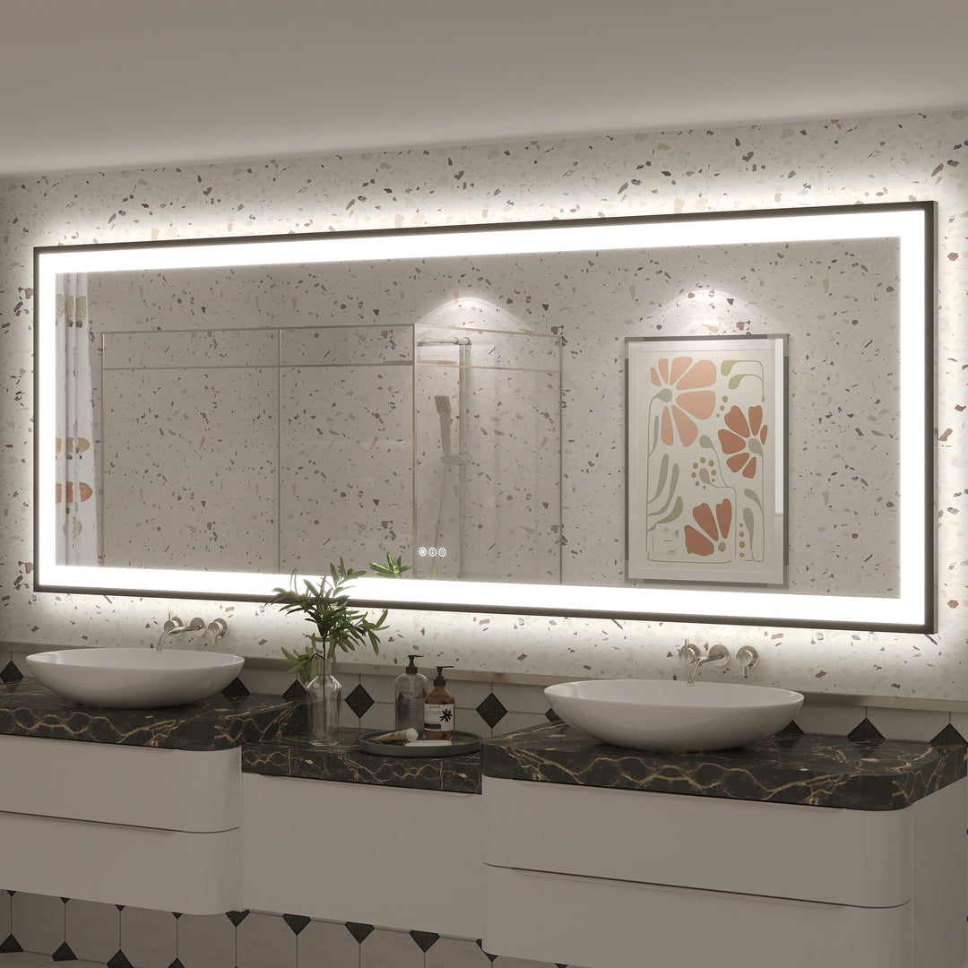 Extra Large Black Frame LED Bathroom Vanity Mirror with 3 Years Warranty and UL Certified