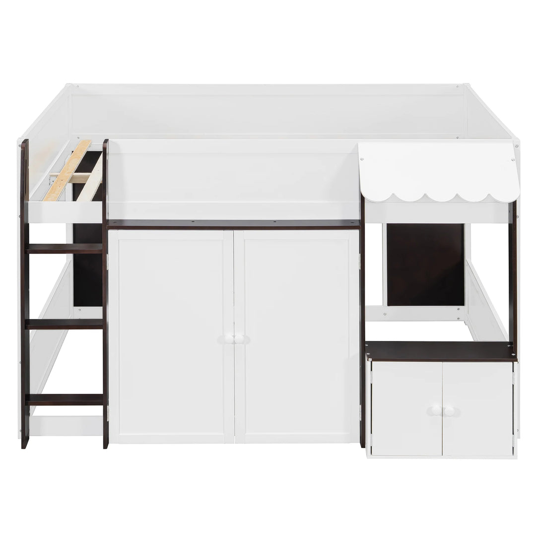 Full Loft House Bed with Playhouse Storage Modern Wood Cabin Bed for Kids
