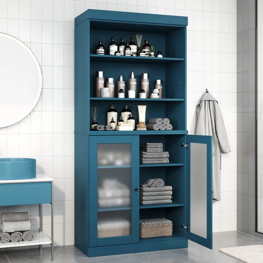 100% Solid Wood Bathroom & Laundry Storage Cabinet, Raised Panel Doors, Adjustable Shelves, 32" Wide, 71.5" Tall