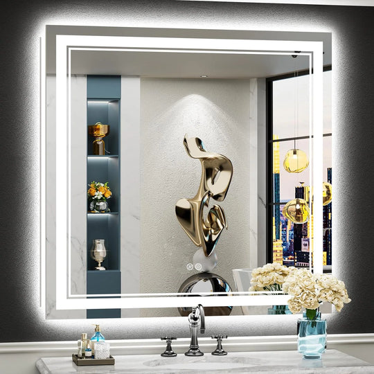 Full Size Front & Back LED Lighted Anti-Fog Tempered Glass Wall Bathroom Vanity Mirror, 3-Year Warranty & ETL Certification