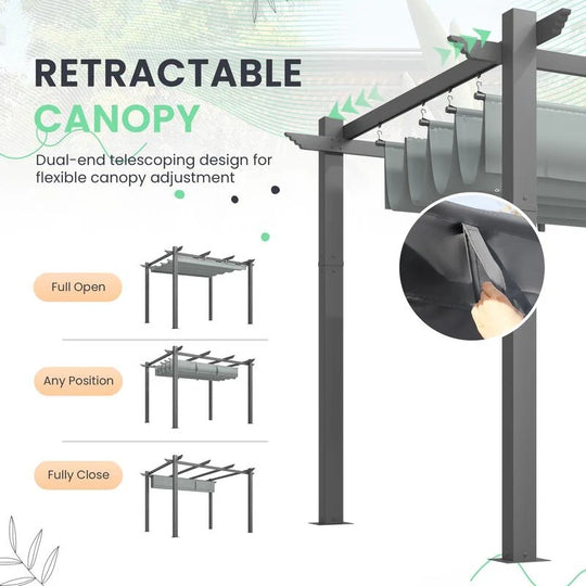 10' X 13' Outdoor Pergola with Retractable Canopy, Heavy-Duty Metal Frame and Adjustable Patio Shade Roof