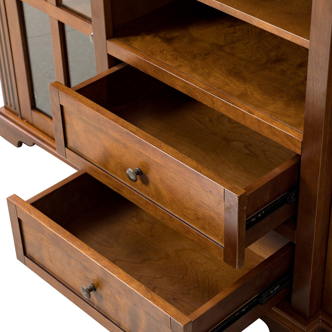 Dietrich Rustic Multifunctional Wooden TV Stand with Shelf and 2 Drawers and Sturdy Legs by