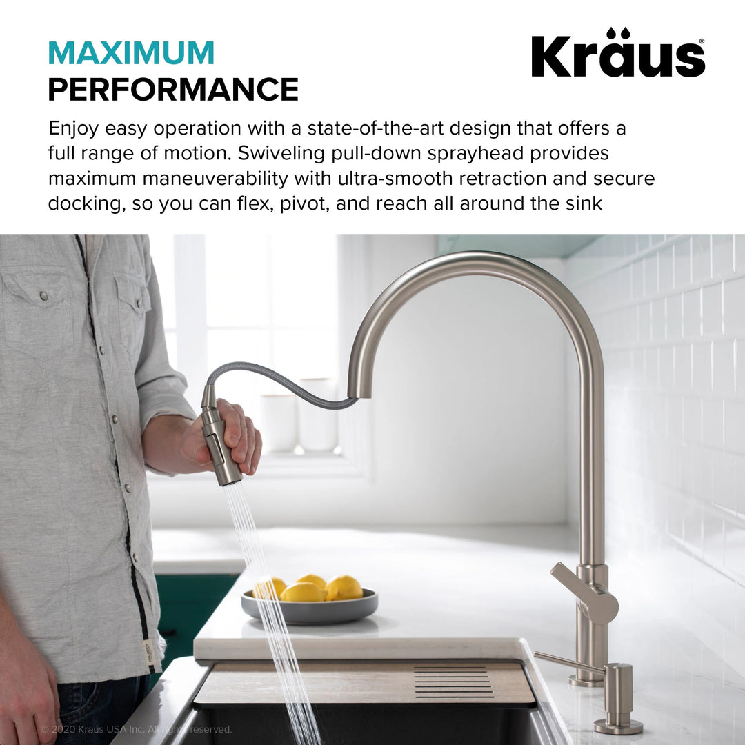 2-Function 1-Handle 1-Hole Pulldown Sprayer Brass Kitchen Faucet