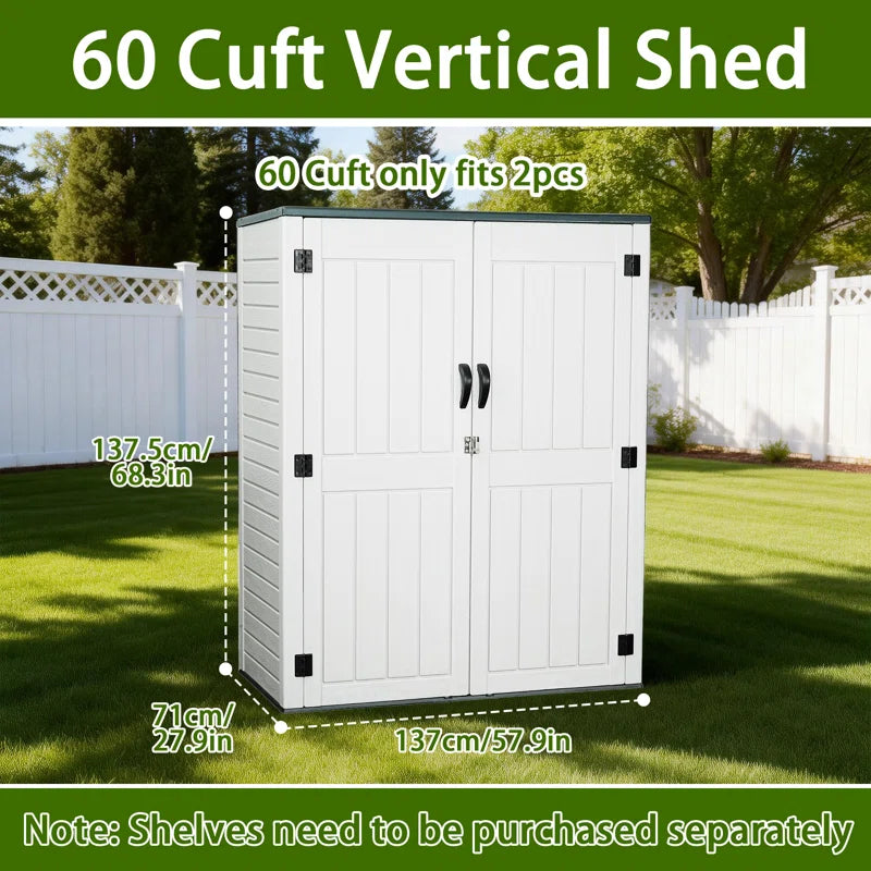 Vertical Resin Storage Shed, 60 Cuft Garden Tool Sheds & Outdoor Storage, Plastic Outdoor Storage Cabinet Waterproof, 5.6 X 2.3 Ft Backyard outside Lawn Mower Storage Shed,