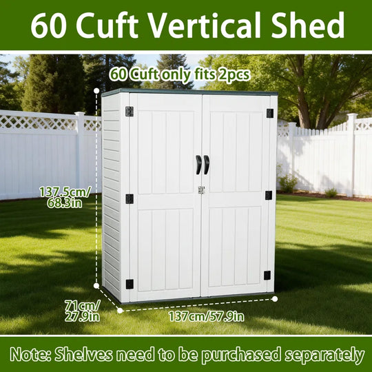 Vertical Resin Storage Shed, 60 Cuft Garden Tool Sheds & Outdoor Storage, Plastic Outdoor Storage Cabinet Waterproof, 5.6 X 2.3 Ft Backyard outside Lawn Mower Storage Shed,