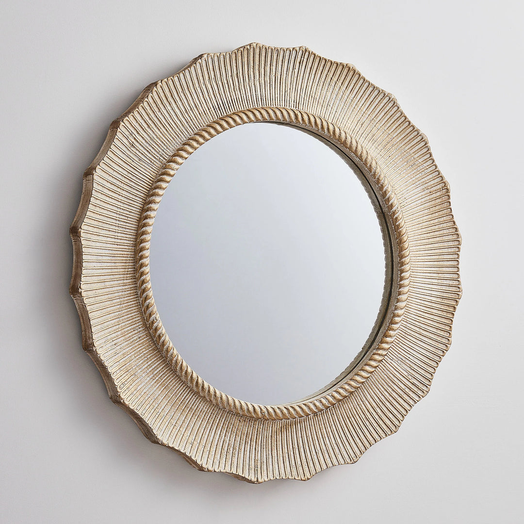 30" Bohemian Beige round Wooden Decorative Bathroom Vanity Wall Mirror