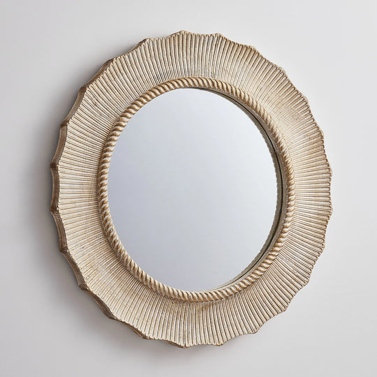 30" Bohemian Beige round Wooden Decorative Bathroom Vanity Wall Mirror
