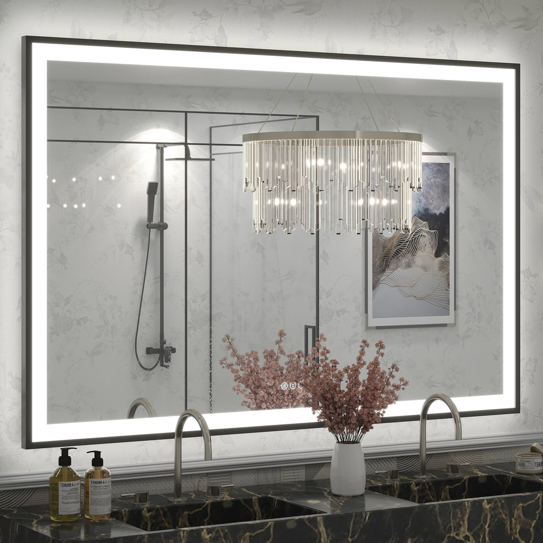 Extra Large Black Frame LED Bathroom Vanity Mirror with 3 Years Warranty and UL Certified
