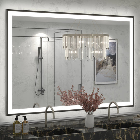Extra Large Black Frame LED Bathroom Vanity Mirror with 3 Years Warranty and UL Certified