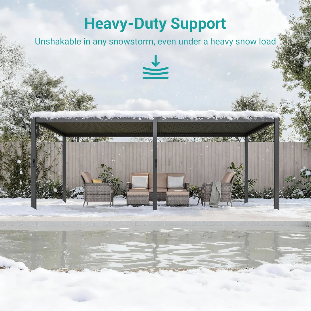 Outdoor Metal Solar LED Louvered Pergola with Adjustable Roof