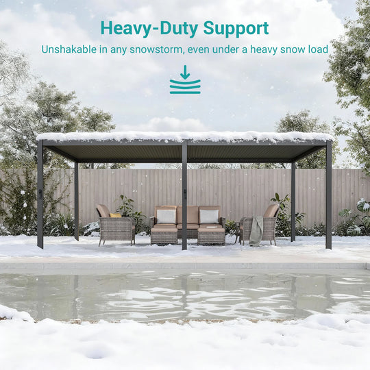 Outdoor Metal Solar LED Louvered Pergola with Adjustable Roof