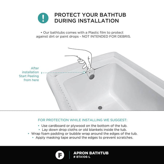 Acrylic-Fiberglass Soaking Bathtub, White. Alcove/Apron Front