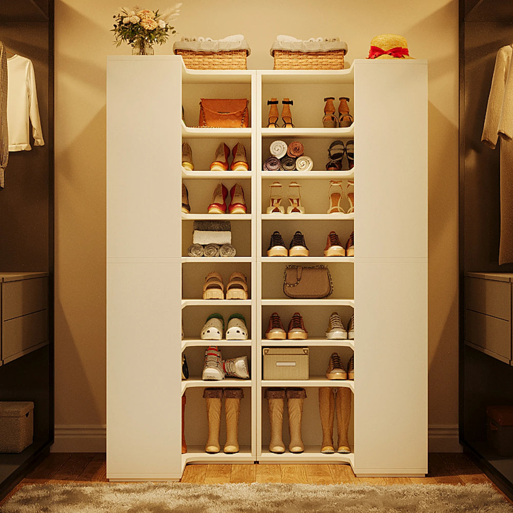 40 Pairs Tall Shoe Cabinet, 9 Tiers White Wooden Shoe Storage Rack for Closet, Entryway