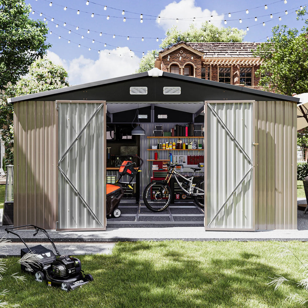 Outdoor Metal Storage Shed with Subfloor Channels ,Lockable Door, Vents for Patio