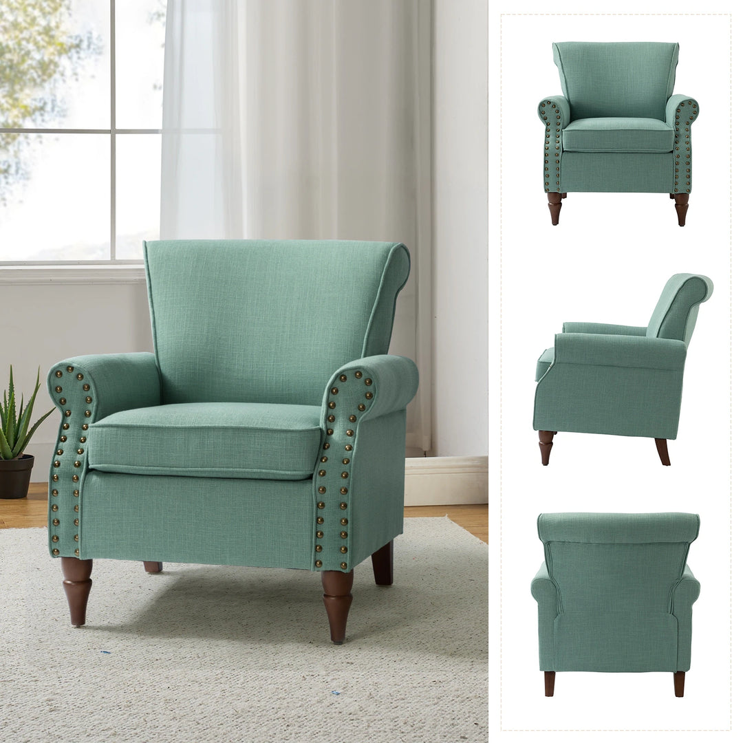 Nyctelius Upholstered Comfy Accent Chair with Turned Wooden Legs and Nailhead Trim Set of 2 by