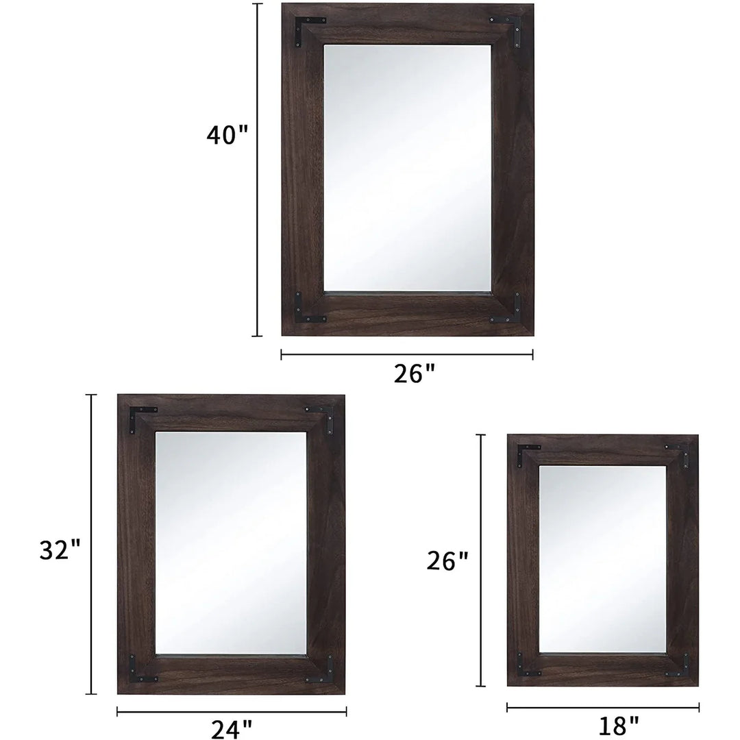 Rustic Wooden Framed Wall Mirror, Natural Wood Bathroom Vanity Mirror