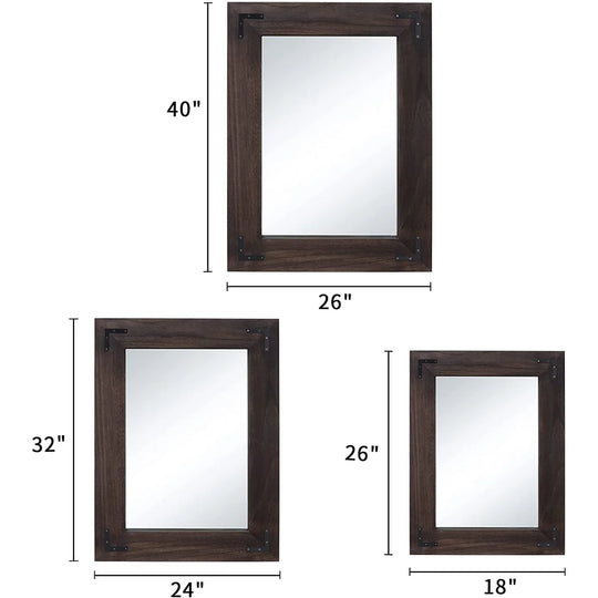 Rustic Wooden Framed Wall Mirror, Natural Wood Bathroom Vanity Mirror