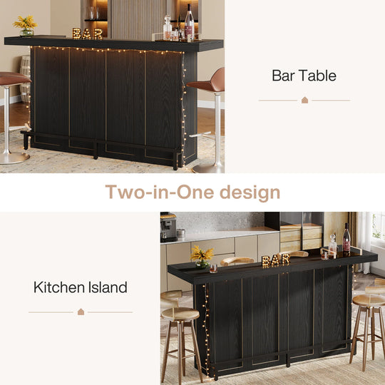 70.9" Wooden Home Bar Table with Wine Glass Holder, Pub Storage Unit Accent Table for Home Patio Basement
