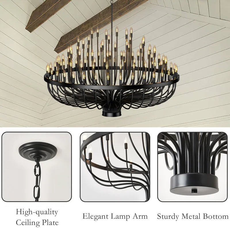 Modern Farmhouse Candle Chandelier Black Large Wagon Wheel Chandeliers