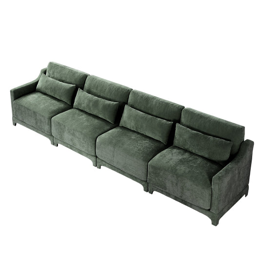 Modern Chenille 4-Seater Sofa with 2 Ottoman, Lumbar Cushions, Ergonomic Backrest, High-Resilience Spongeand Tufted Armrests