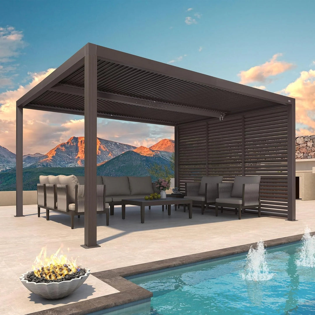 Bronze Louvered Pergola with Adjustable Roof for Deck Backyard Garden Hardtop Gazebo