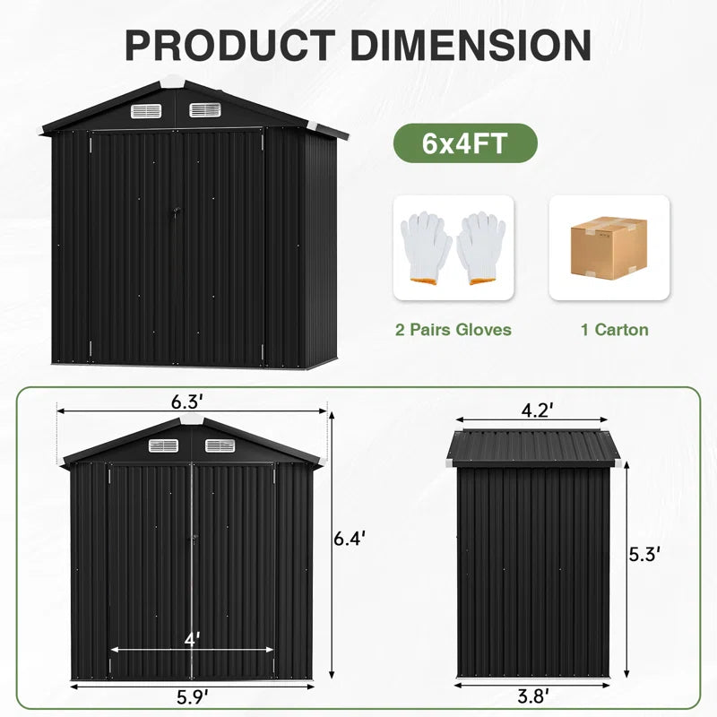 6.3 Ft. W X 4.2 Ft. D Steel Storage Shed with Door Lock