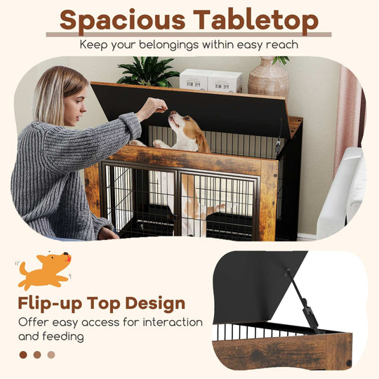 Dog Crate Furniture Industrial Dog Kennel W/ Flip-Up Top