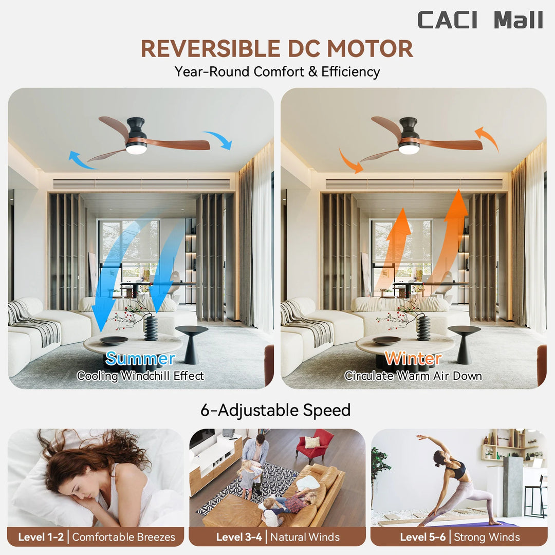 Sofucor 52/60 Inch Ceiling Fan with Integrated LED Light and Remote Control Quiet DC Motor