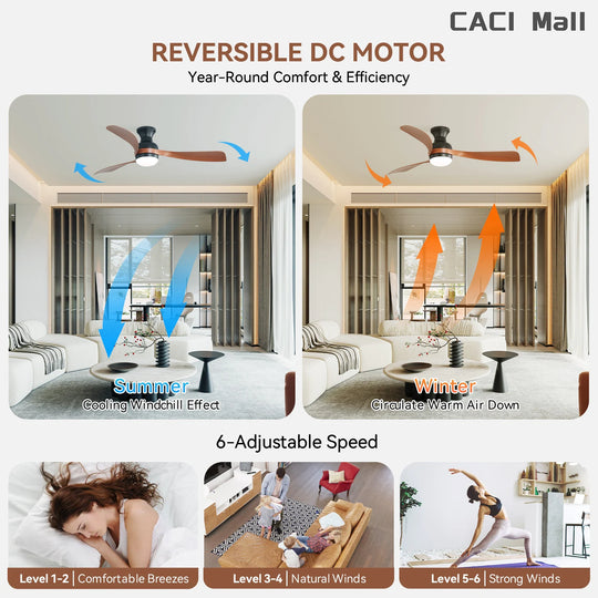 Sofucor 52/60 Inch Ceiling Fan with Integrated LED Light and Remote Control Quiet DC Motor