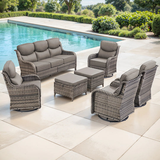 7-Piece Patio Furniture Set with Swivel Glider Chairs, 6-Inch Ultra-Plush Cushions & Water-Resistant Olefin Fabric