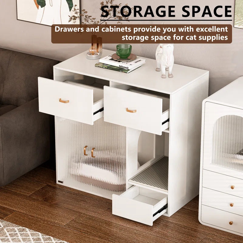 Tilesha Cat Litter Box Enclosure, 37.4'' Furniture Style Hidden Litter Box Cat Cabinet with Storage for Large Cats