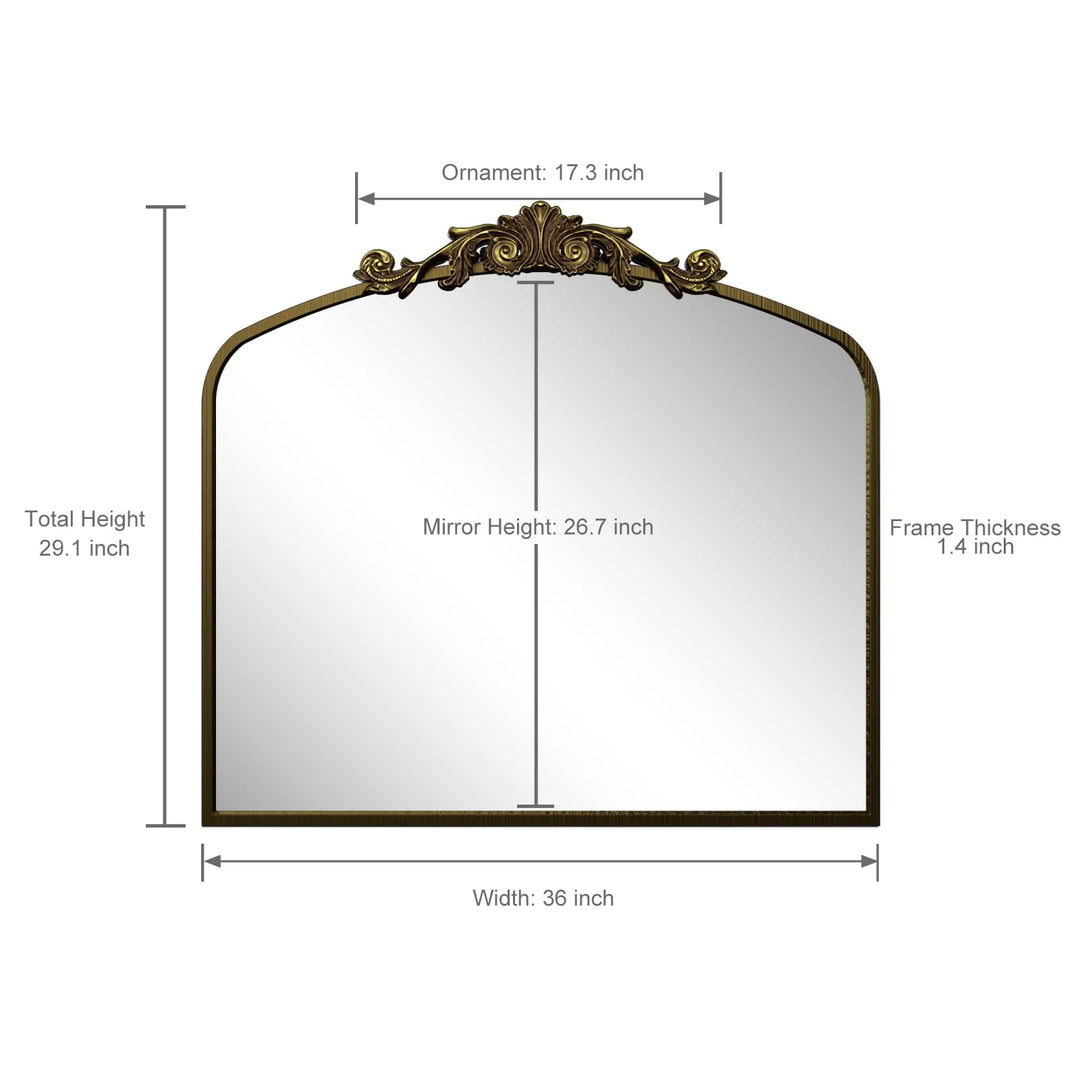 Arched Vintage Wall Mirror and Metal Frame Baroque Style Bathroom Vanity Mirror