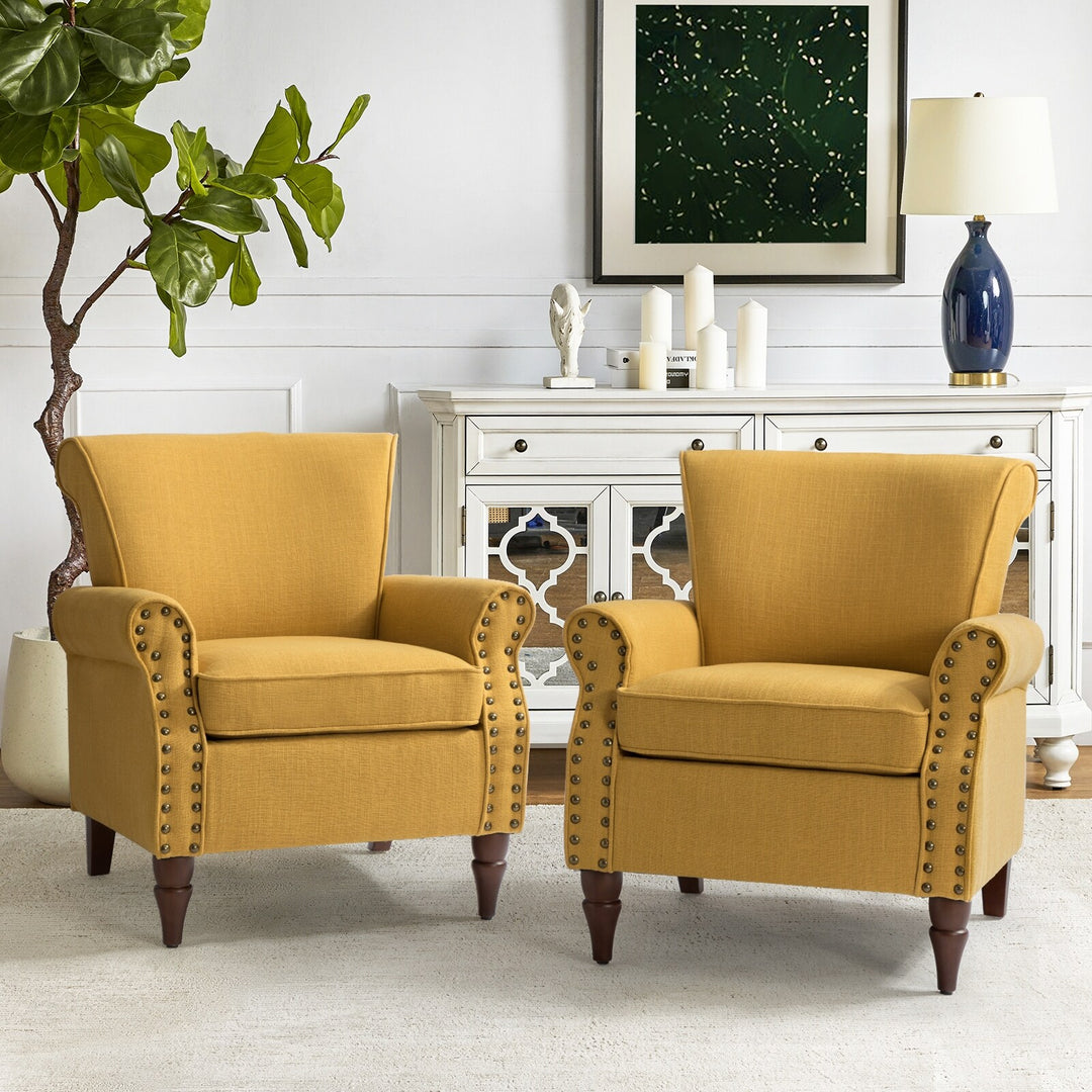 Nyctelius Upholstered Comfy Accent Chair with Turned Wooden Legs and Nailhead Trim Set of 2 by