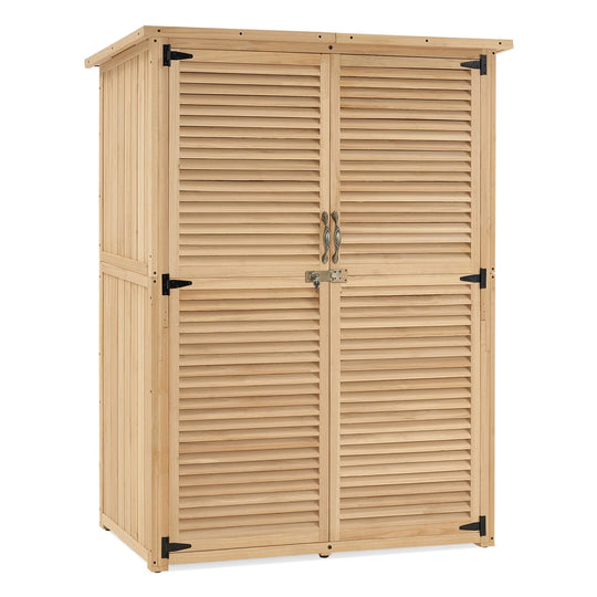 Outdoor Storage Cabinet Shed, Shuttered Doors with Lock, Wooden 0709 / 0808 / 1900