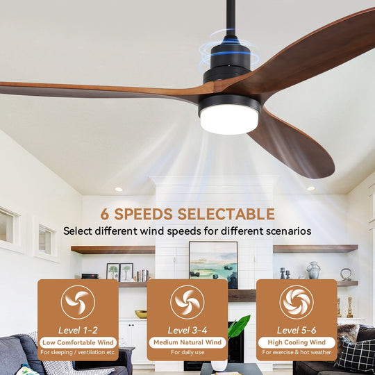 Sofucor 42"/48"/ 52"/60"Noiseless Walnut Wood Ceiling Fan with Remote Control, Integrated Light Optional