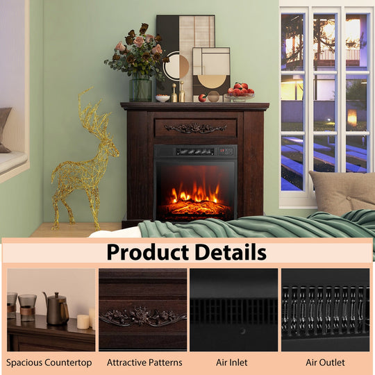 32" Electric Fireplace Mantel TV Stand Space Heater W/Remote - See Details