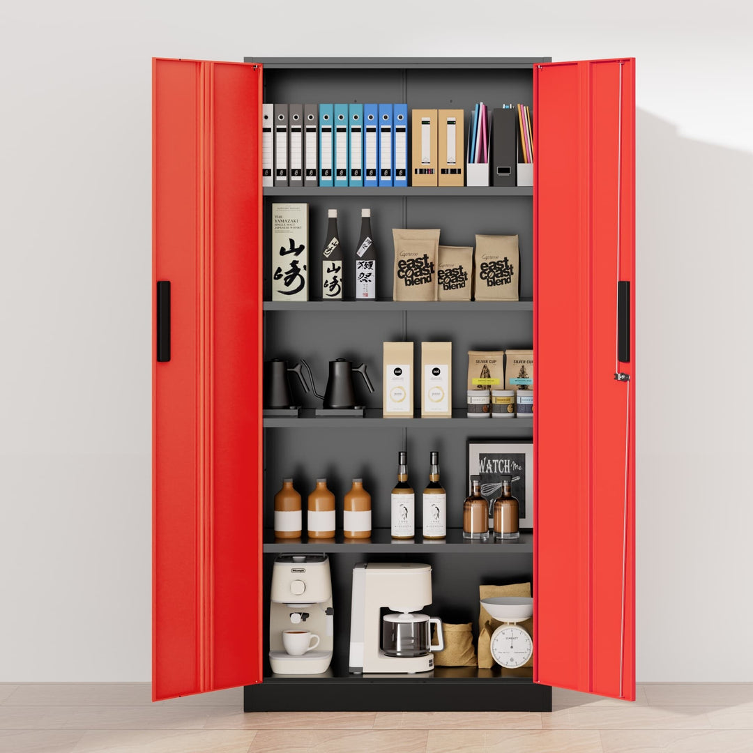 71'' H Metal Garage Storage Work Cabinet with Locking Doors and Adjustable Shelves