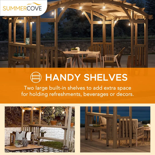 Bellucci Arched Pergola 10 X 14 Ft. Light Grey Outdoor Cedar Framed Wood Pergolas with Weather-Resistant Canopy for Patio, Garden