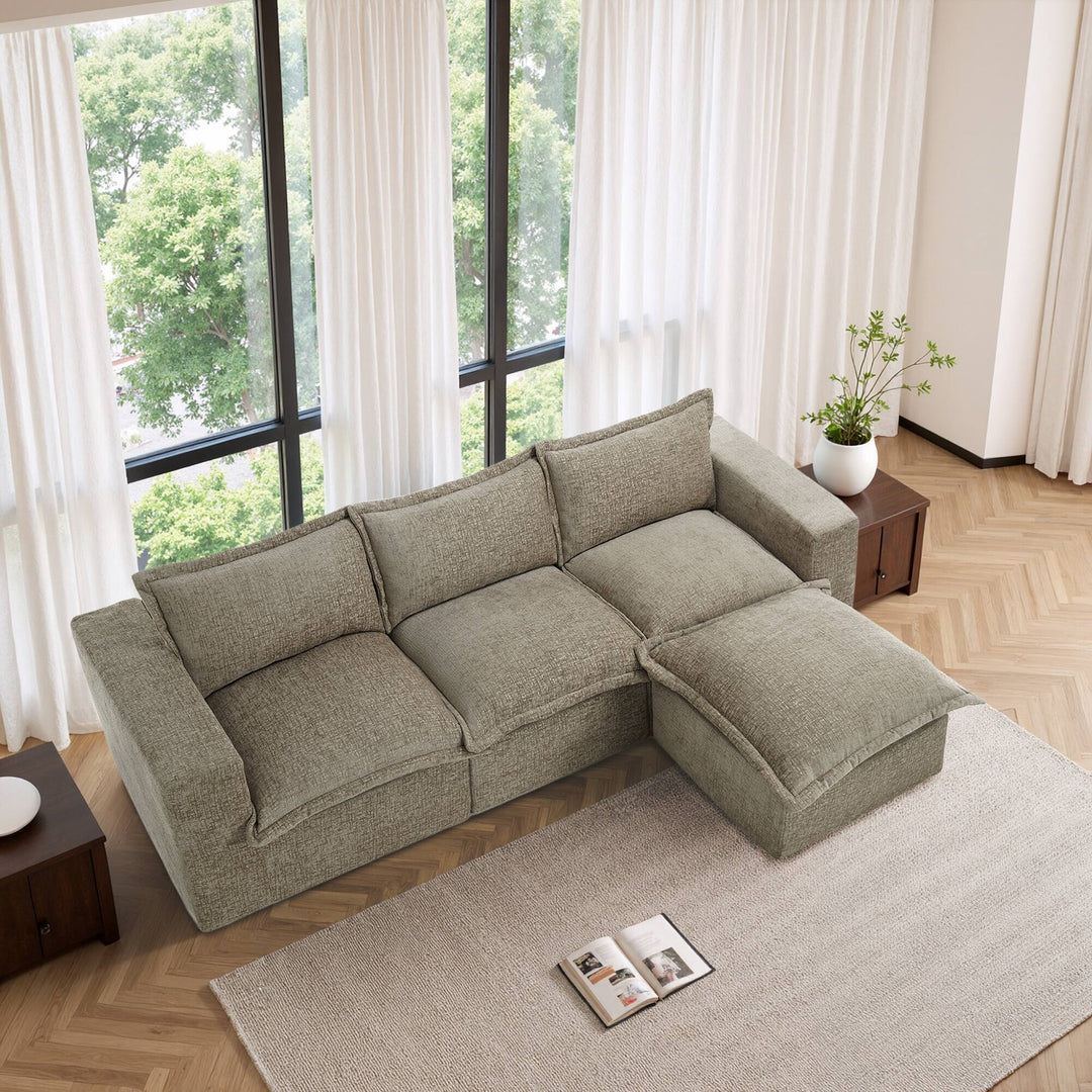 Chenille No Assembly Modular Sectional Sofa Cloud Couch with Ottoman