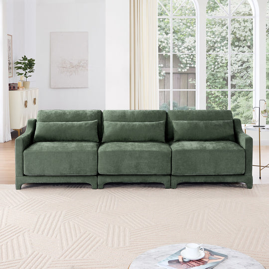 Modern Chenille 4-Seater Sofa with 2 Ottoman, Lumbar Cushions, Ergonomic Backrest, High-Resilience Spongeand Tufted Armrests