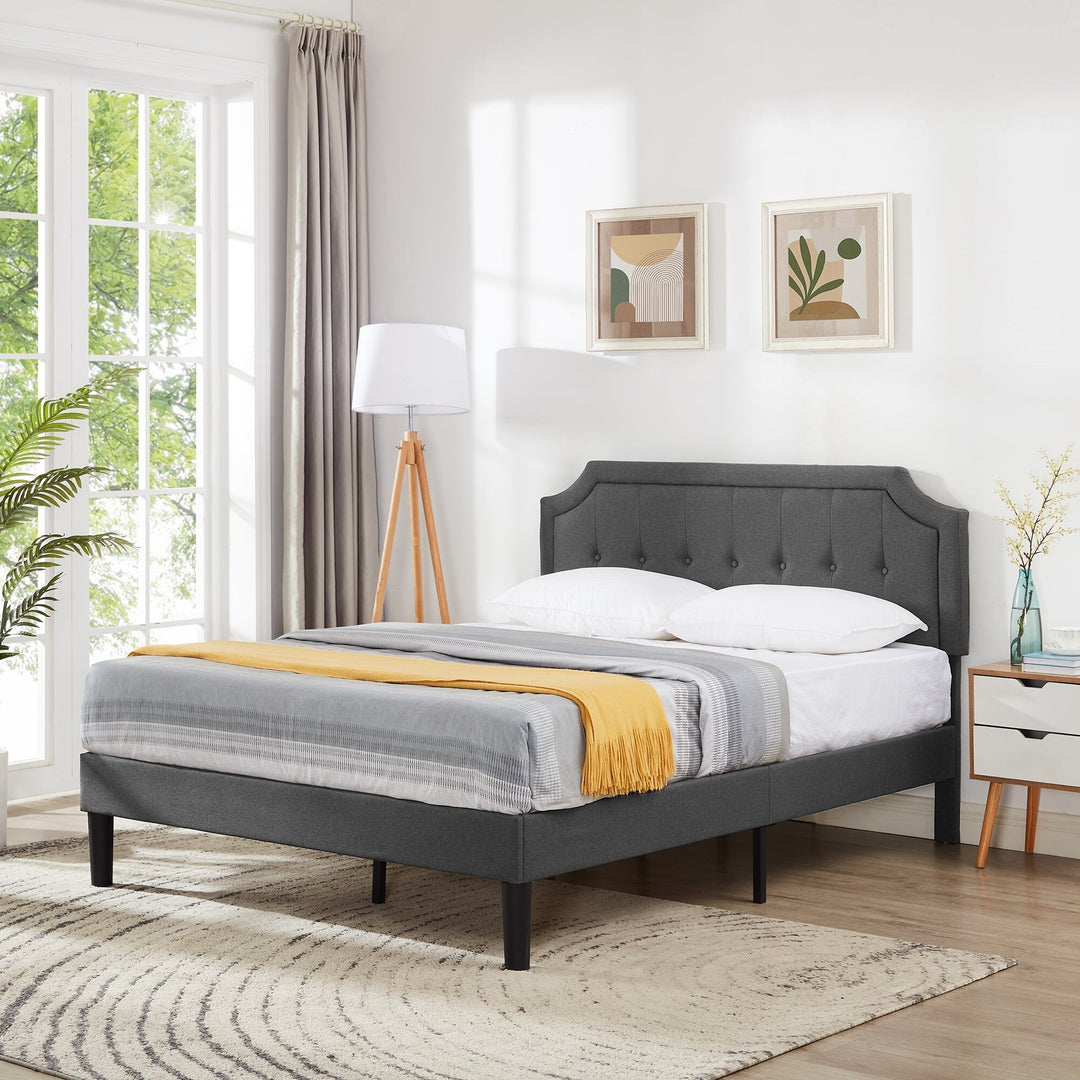 Javlergo Modern Upholstered Bed Frame with Height Adjustable Headboard Heavy-Duty Frame No Box Spring Needed