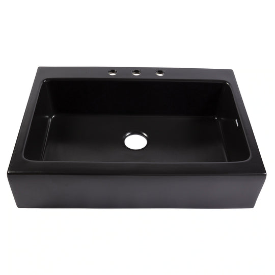 Parker Matte Black Fireclay 34″ Single Bowl Quick-Fit Farmhouse Apron Front Drop-In Kitchen Sink and Drain